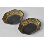 A Pair of Georgian Papier Mache Shaped Trinket Dishes with Gilt Decoration, Each 11x8.5cm