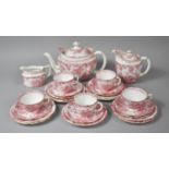 A Royal Crown Derby Pink Bird Tea Set to comprise Teapot, Water Jug, Jug, Five Cups, Nine Saucers