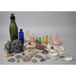 A Collection of Vintage and Other Curios to Include Chemists Bottles, Clay Pipe Bowls, Happy and Sad