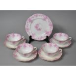 A Small Collection of Pink Floral Decorated Foley Wileman Teacups and Saucers