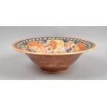 A Crown Ducal Charlotte Rhead Floral Decorated Bowl, 25.5cm diameter, Chip Under Rim