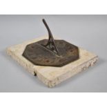 A Brass Octagonal Sundial Set on Rectangular Marble Plinth, 20x17cm