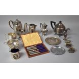 A Collection of Various Silver Plated Items to comprise Coffee Pot, Teapot, Set of Cased Butter