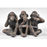 A Bronze Effect Resin Study of Monkeys, Hear No Evil, See No Evil, Speak No Evil, 13cm wide