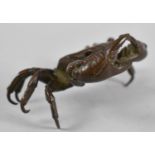 A Large Japanese Signed Bronze Study of a Crab, 10cm Wide