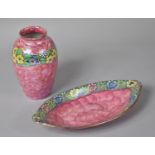 A Maling Pink Lustre Bowl and Matching Vase, 16cm high