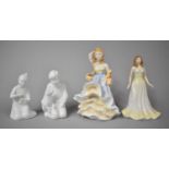 Two Coalport Moments Figures of Kneeling Children, a Petite Ladies Figure Sheridan and a Royal