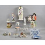 A Collection of Ceramics to Include Moss Bros Top Hat, Price Lustre Vase, Figural Ornaments, Crested