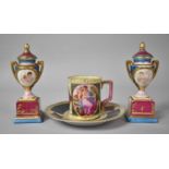 A Royal Vienna Cabinet Coffee Can and Saucer Together with a Pair of Miniature Two Handled Lidded