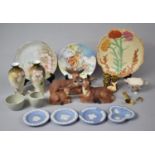 A Collection of Various Ceramics to Include Deer Family, Wedgwood Jasperware, Decorated Plates, Pair