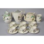 A Collection of Six Crown Devon Coffee Cans and Saucers, Red Roof Pattern Teapot and Matching Jug,