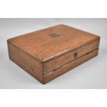 A 19th Century Oak Travelling Writing Box, Hinged Lid with Fold Out Stationery Rack, Pen Box Etc,