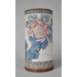 A Cloisonne Cylindrical Brush Pot on White Ground Decorated with Chrysanthemums, 18cm high,