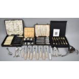 A Collection of Various Boxed Silver Plated Cutlery, Wine Funnel etc