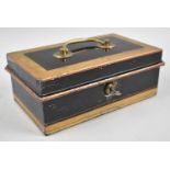 A Vintage Metal Cash Tin with Key and Brass Handle, 25cms Wide
