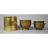 A Collection of Three Modern Brass Circular Planters, Largest 19cm high