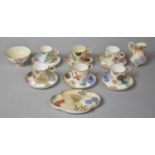 A Royal Worcester Aesthetic Coffee Set Decorated with Precious Objects such as Fans, Tokens and