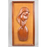 A Mid 20th Century Carved Wooden Relief Plaque Depicting Maiden, 25.5x50.5cm Overall