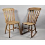 Two Early 20th Century Elm Seated Chairs, One in the Form of a Rocker