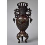 A Japanese Bronze Vase (Missing Base) Decorated in Relief with Birds and Flowers and with Twin