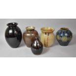 A Collection of Various Studio Pottery to comprise Blue Glazed Vase with Stylised Snake Motif, Large