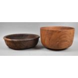 Two Wooden African Bowls, One Carved with Elephants, 30cm and 26cm Diameters