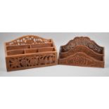 Two Modern Carved Far Eastern Letter Racks, the Largest 31cm wide
