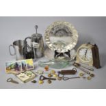 A Collection of Sundries to Include Hip Flask, Stop Clock, Tankard, Trays, Jug etc