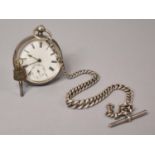 A Silver Pocket Watch Complete with Silver Chain and T Bar, the Movement Signed for A Harris and
