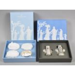 A Boxed Wedgwood Silver Plated Cruet Together with a Boxed Set of Four Oval Napkin Rings