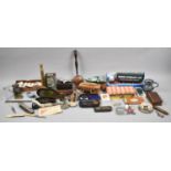 A Collection of Sundries to Include Diecast Toys, Small Cash Tin, Pewter Measure, Playing Cards etc