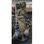 A Reconstituted Stone Garden Figure of a Maiden, Circular Plinth, 116cm high