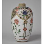 A 18th/19th Century Famille Verte Tea Canister of Oval Form, Aged Impact Damage to Body, 14cm High