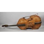 A 19th Century Double Bass with Glasser Bow, Back Length 128cms, Neck Stop 44cms, Body Stop 61.5cms,