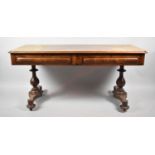 A Victorian Mahogany Two Drawer Library Table on Turned Vase Shaped Supports, 152cms Wide