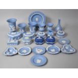 A Collection of 22 Pieces of Blue and White Wedgwood Jasperware to comprise Lidded Pots, Vases,