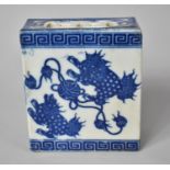 A 19th Century Chinese Blue and White Flower Brick of Rectangular Form Decorated with Temple Lions