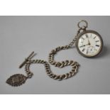 A Silver Pocket Watch with Heavy Chain, T Bar and Fob, the Chain Fusee Movement Signed For Isaac
