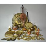 A Collection of Various Metalwares to include Brass Chargers, Ornaments, Bellows, Lamps Etc
