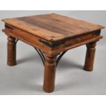 A Late 20th Century Iron Mounted Square Topped Coffee Table with Turned Supports, 60cm