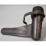 A Vintage Leather Saddle Mounting Flask Case (No Flask), 17cm high