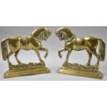 A Pair of Victorian Brass Fireside Ornaments in the Form of Horses, 24cm Wide