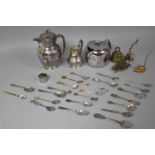 A Collection of Various Metalwares to Include Silver Plated Jug, Teapot, Hot Water Jug, Various