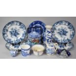 A Collection of Various Blue and White China to Comprise Plates, Lidded Biscuit Barrel (AF), Vase,