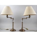 A Pair of Modern Hinged Brass Table Lamps with Shades, 61cm high