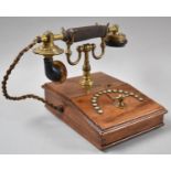 A Vintage Brass Mounted Hotel Telephone on Wooden Base, 16.5x22cm