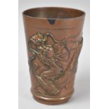 A Bronze Effect Chinese Metal Cup, the Body Decorated in Relief with Dragon, 9cm high