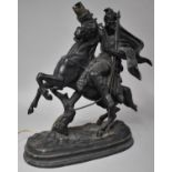 A Spelter Table Lamp in the Form of Warrior on Horseback , 35cm high, Condition Issues