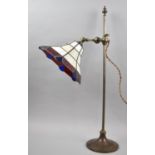 A Good late Victorian Brass Adjustable Table Lamp with Replacement Tiffany Style Shade, 62cm high