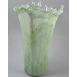 A Tall Glass Vase with Wavy Rim, Chip to Rim, 36cm high